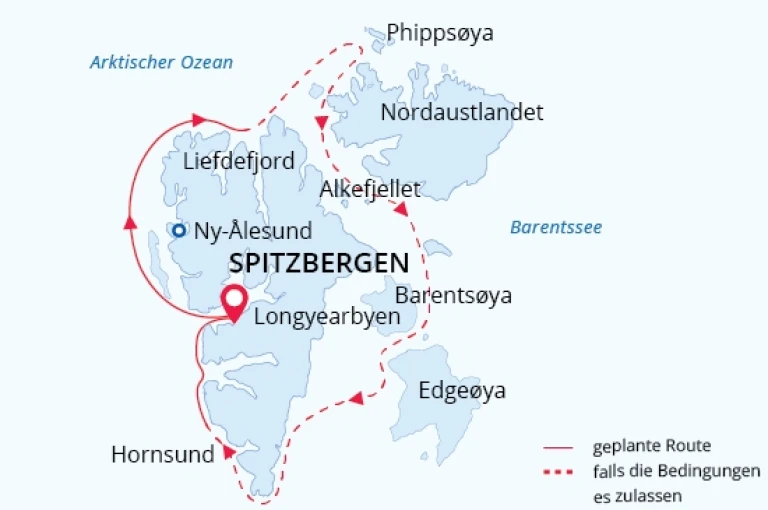 Spitzbergen kreuzfahrt eisgrenze arktis karte