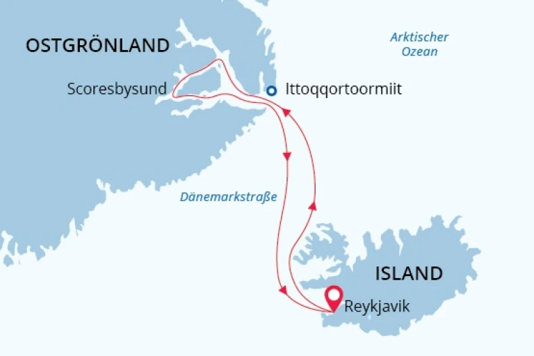 Ost groenland island kreuzfahrt gletscher eisberge aktivreise karte