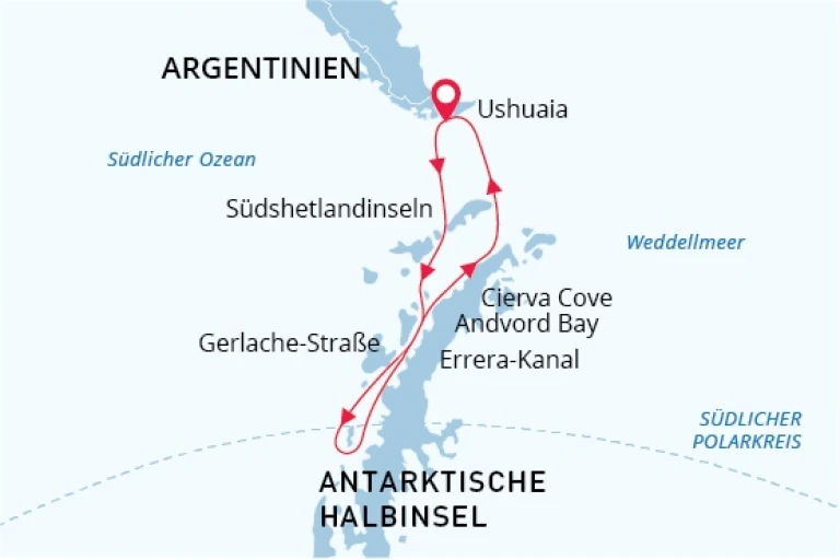 Landkarte antarktische halbinsel schiffsreise fotoreise kreuzfahrt