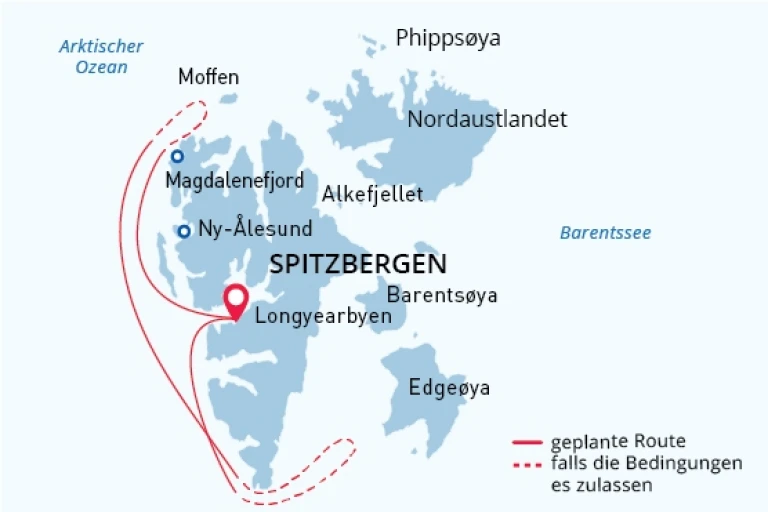 Karte expeditions kreuzfahrt spitzbergen fotoreise esbaeren polarfuchs