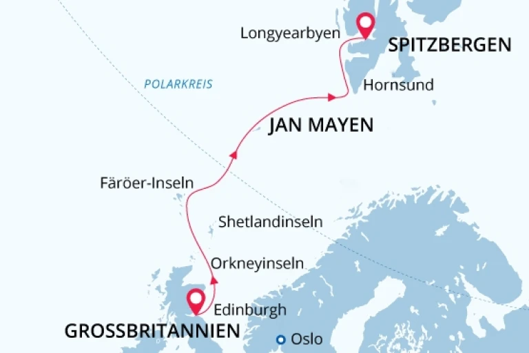 Edinburgh spitzbergen kreuzfahrt landkarte