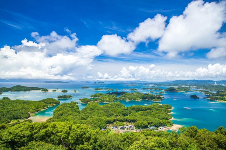 Landschaft aus Tenkaiho Observation Deck, Sasebo City, Präfektur Nagasaki